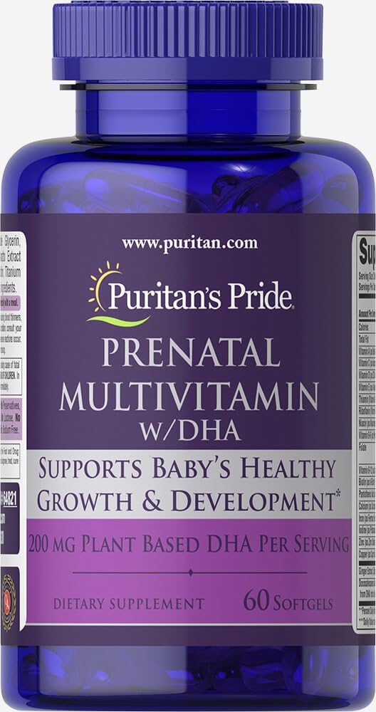 Puritan's Pride Prenatal Multivitamin with DHA for Baby's Growth and Development, 60 Softgels