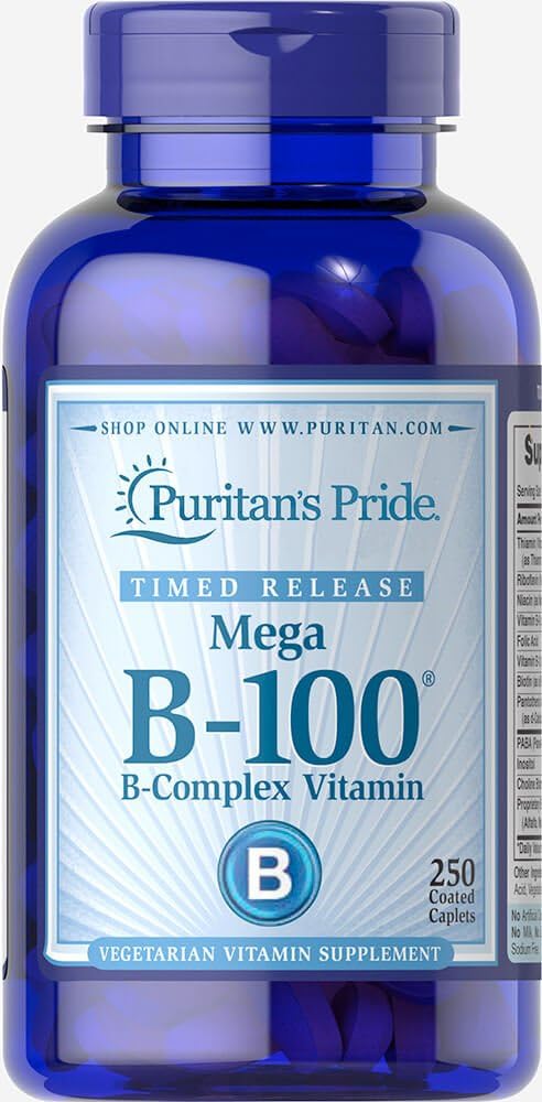 Puritan's Pride Vitamin B-100 Complex Timed Release Caplets for Energy Metabolism Support, 250 Count