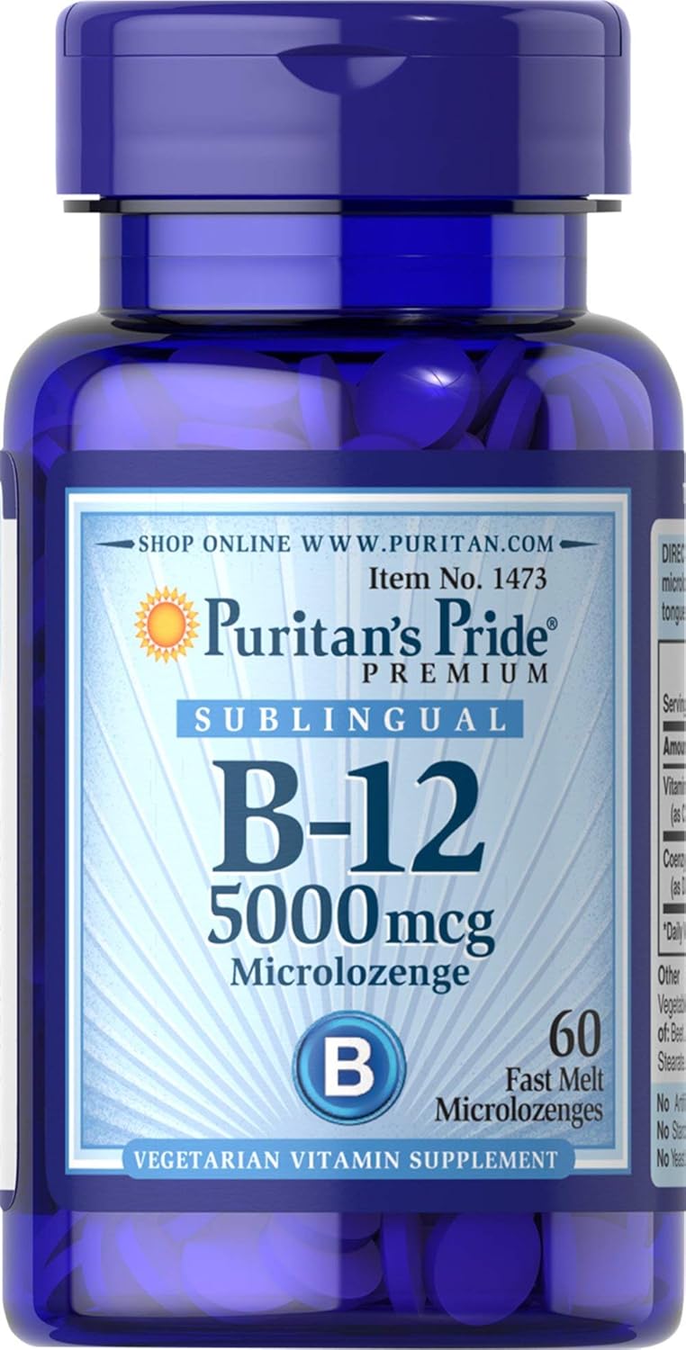 Puritan's Pride Vitamin B-12 5000 Mcg Sublingual Microlozenges - 60 Count Pack - Energy Conversion Support