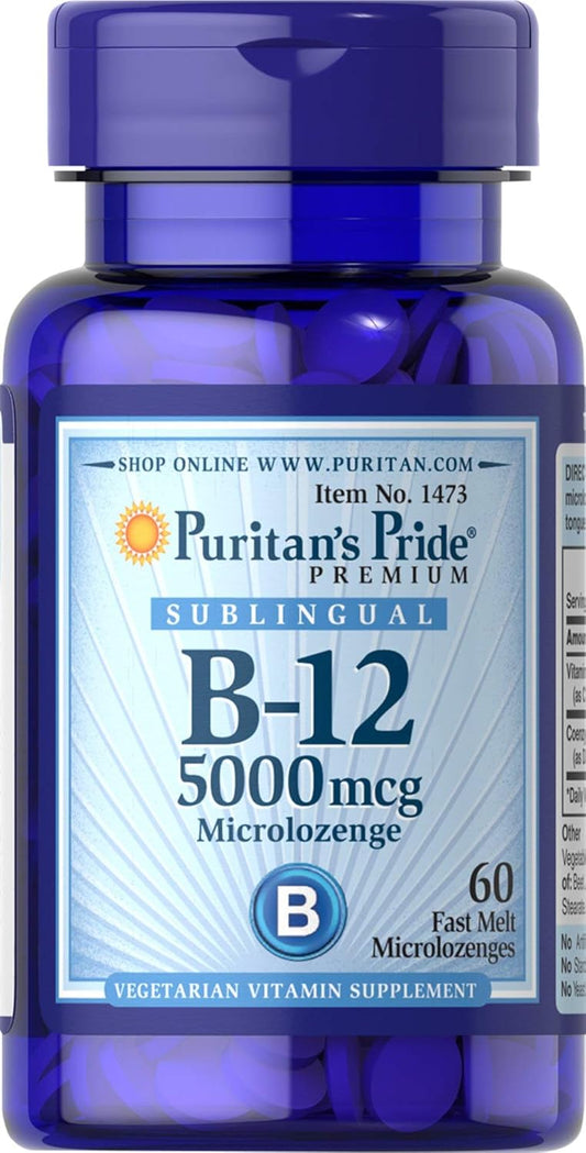 Puritan's Pride Vitamin B-12 5000 Mcg Sublingual Microlozenges - 60 Count Pack - Energy Conversion Support