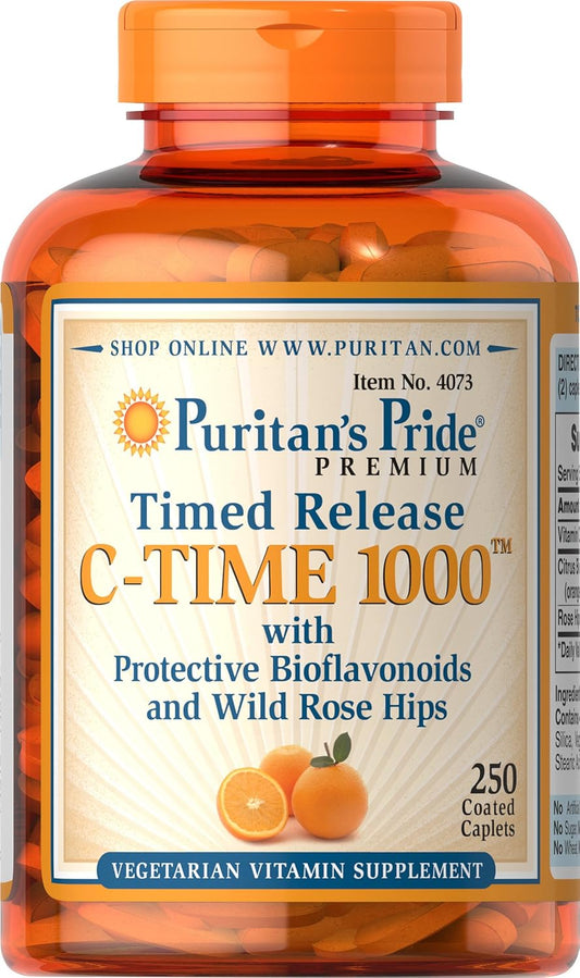 Puritan's Pride Vitamin C 1000mg with Rose Hips 250 Caplets for Immune Support