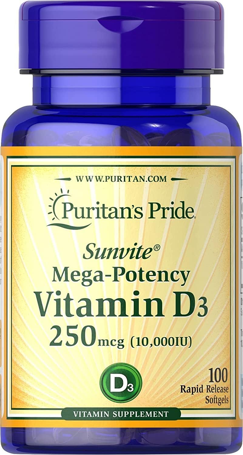 Puritan's Pride Vitamin D3 10,000 IU Twin Pack - 200 Capsules Total - High Potency Supplement