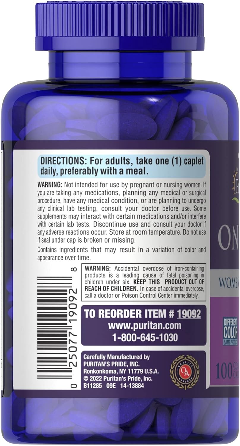 Puritan's Pride Women's Multivitamin Caplets - 100 Count, Daily Nutritional Support