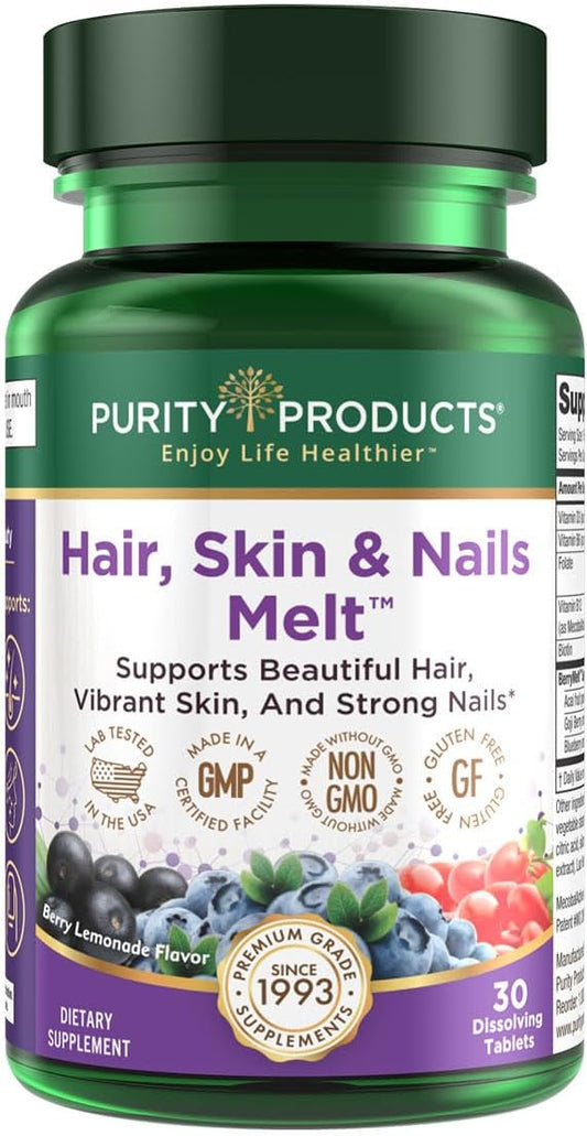 Purity Products Berry Lemonade Hair, Skin, Nails Energy Melt with B-12 and Biotin - 30 Tablets