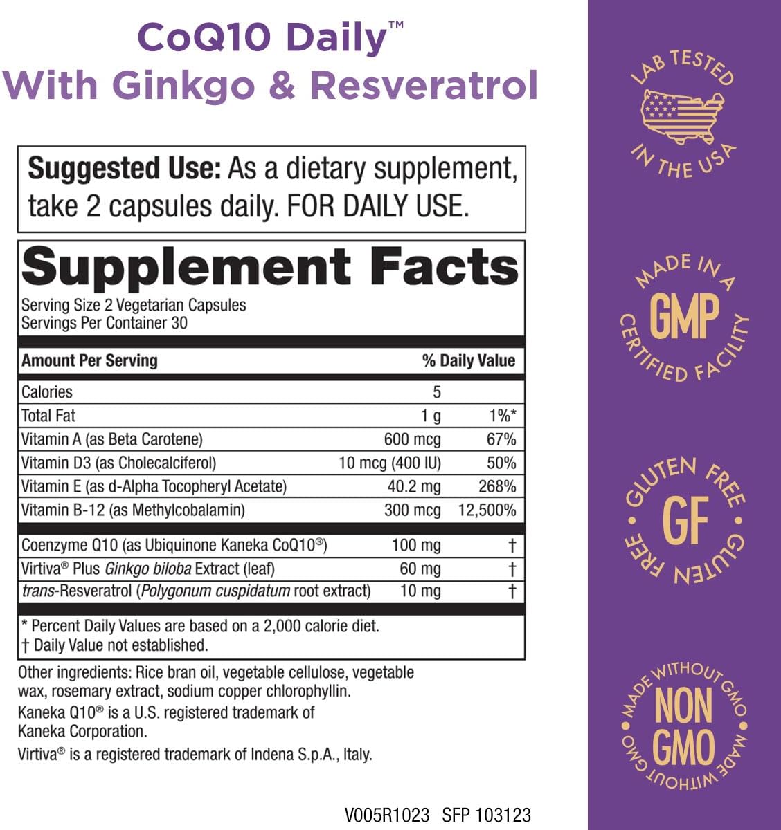 Purity Products CoQ10 Daily Super Boost with Ginkgo, Resveratrol - 60 Vegetarian Capsules for Energy and Brain Health