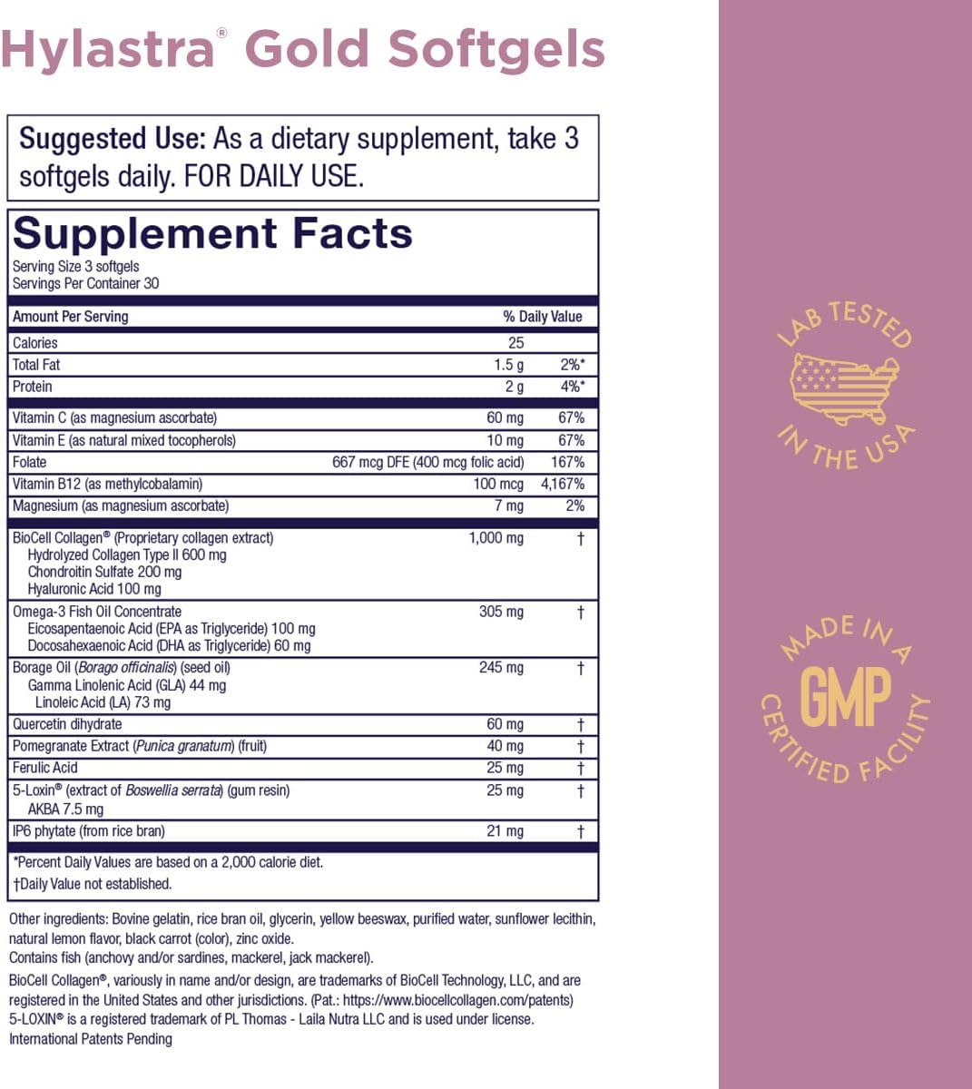 Purity Products Hylastra Gold Softgels - Collagen & Hyaluronic Acid Beauty Supplement - Boosts Skin Hydration & Elasticity - Reduces Wrinkles - 90 Softgels