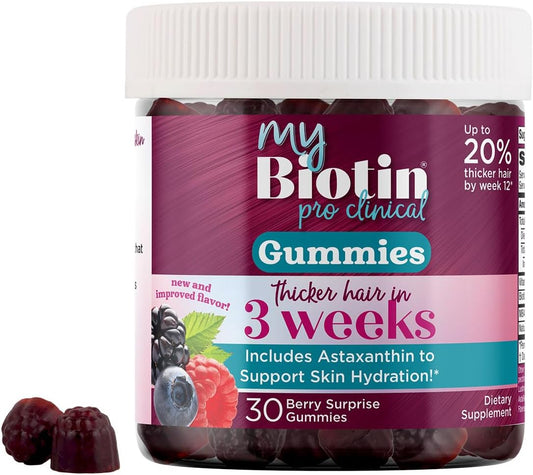 Purity Products MyBiotin ProClinical Gummies - Hair Thickening & Wrinkle Fighting - MB40X Biotin Matrix - 40X Solubility - 30 Berry Chews