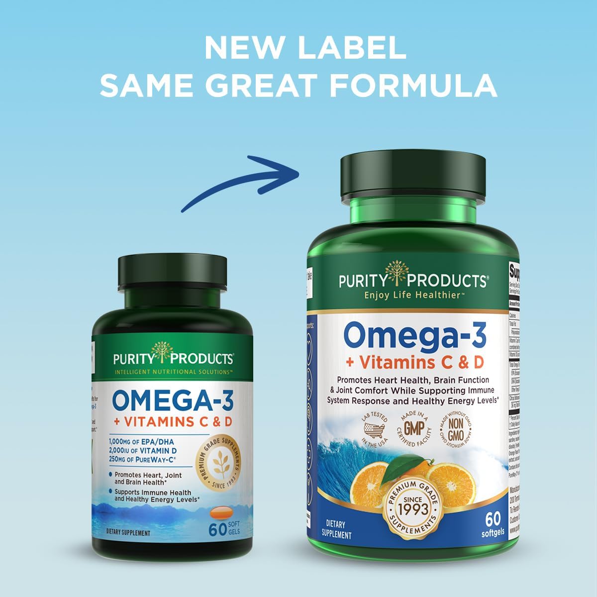 Purity Products Omega-3 with Vitamin C & D Softgels - 60 Count