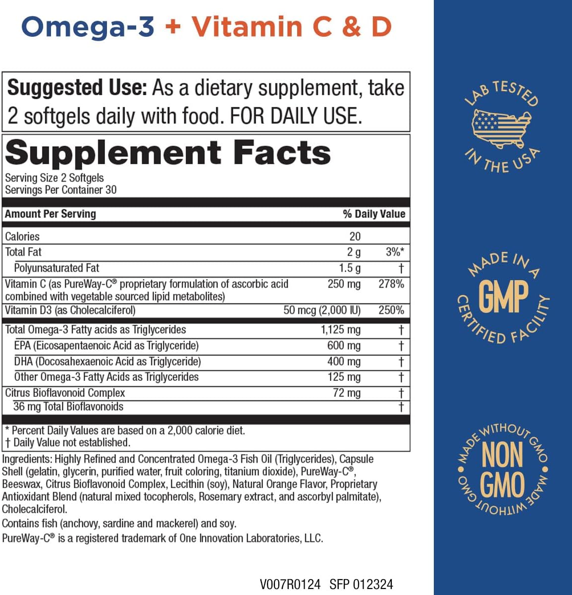 Purity Products Omega-3 with Vitamin C & D Softgels - 60 Count