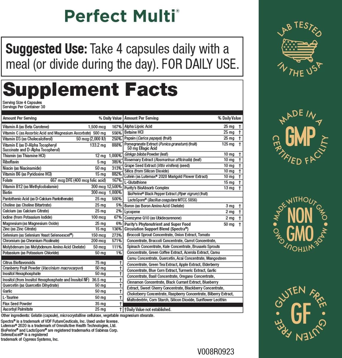 Purity Products Perfect Multi: 60 Nutrient Multivitamin for Immune Support and Energy - 120 Capsules