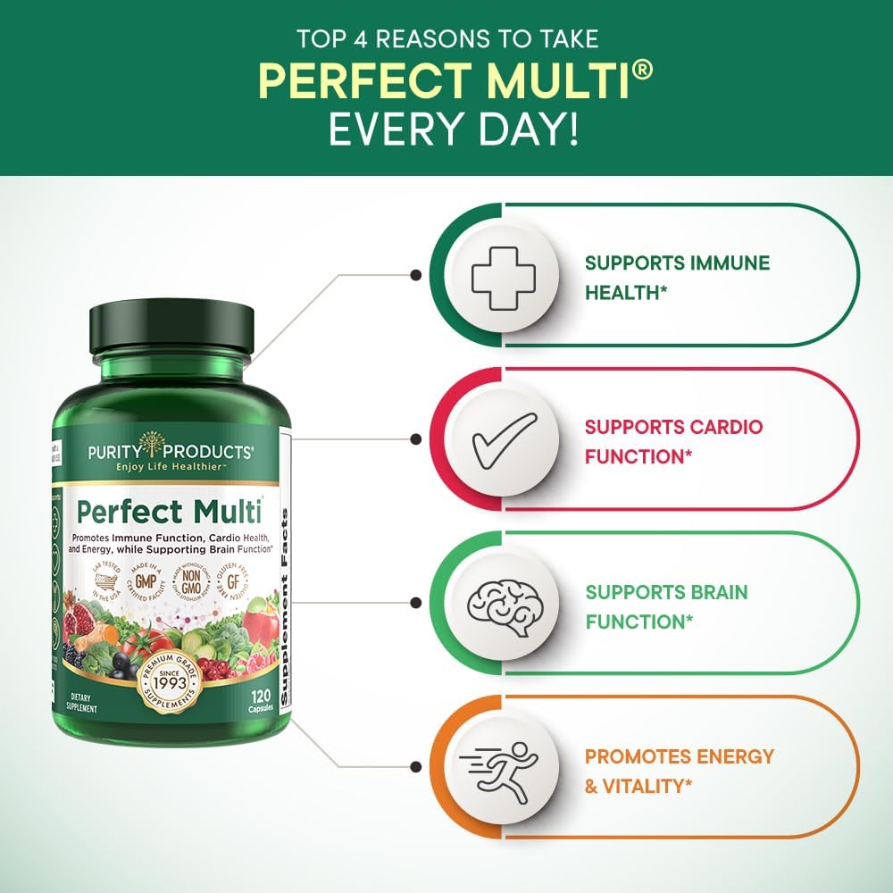 Purity Products Perfect Multi: 60 Nutrient Multivitamin for Immune Support and Energy - 120 Capsules