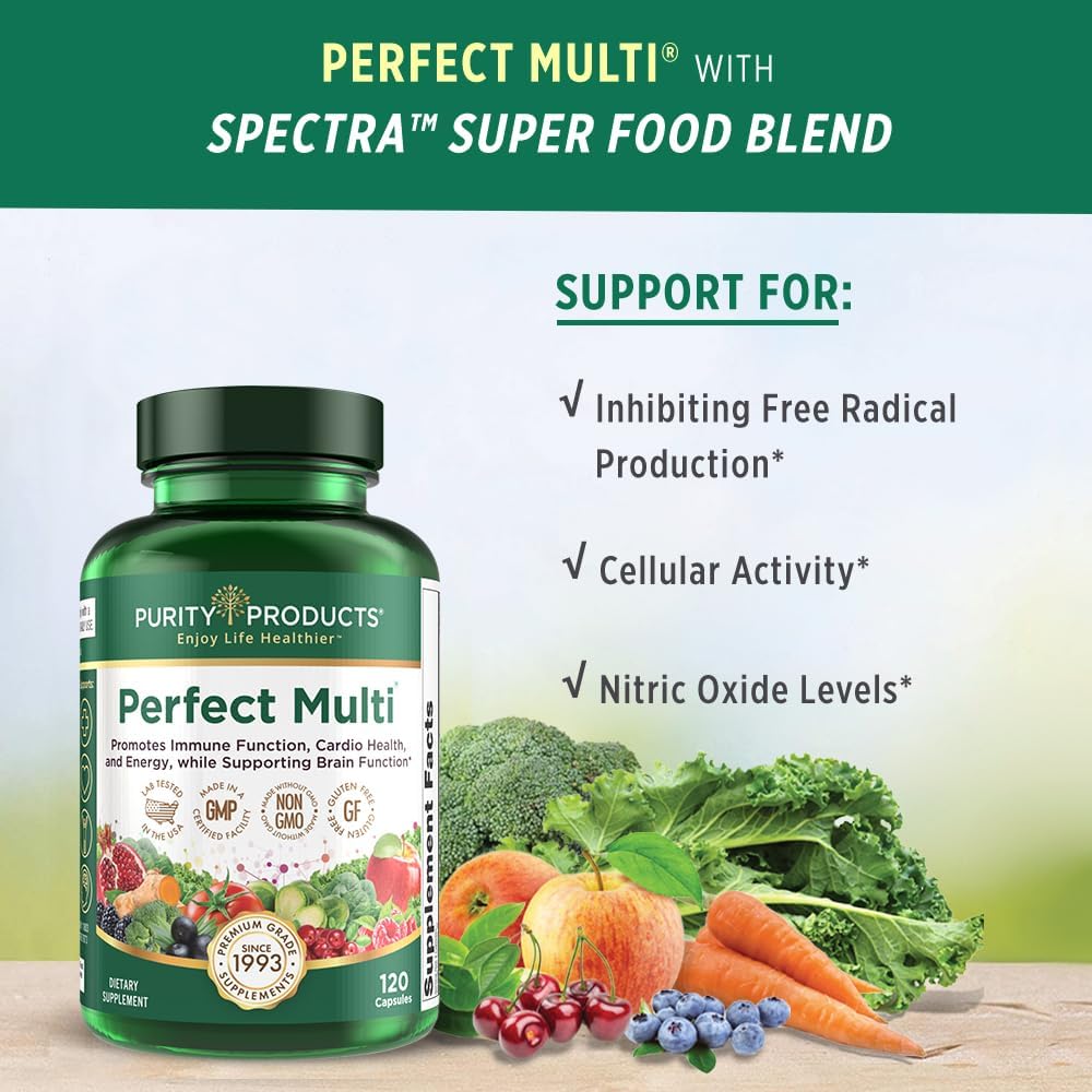 Purity Products Perfect Multi: 60 Nutrient Multivitamin for Immune Support and Energy - 120 Capsules