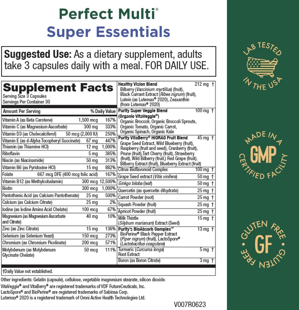 Purity Products Perfect Multi Super Essentials - Multivitamin with Fruits and Vegetables for Healthy Vision - 90 Capsules