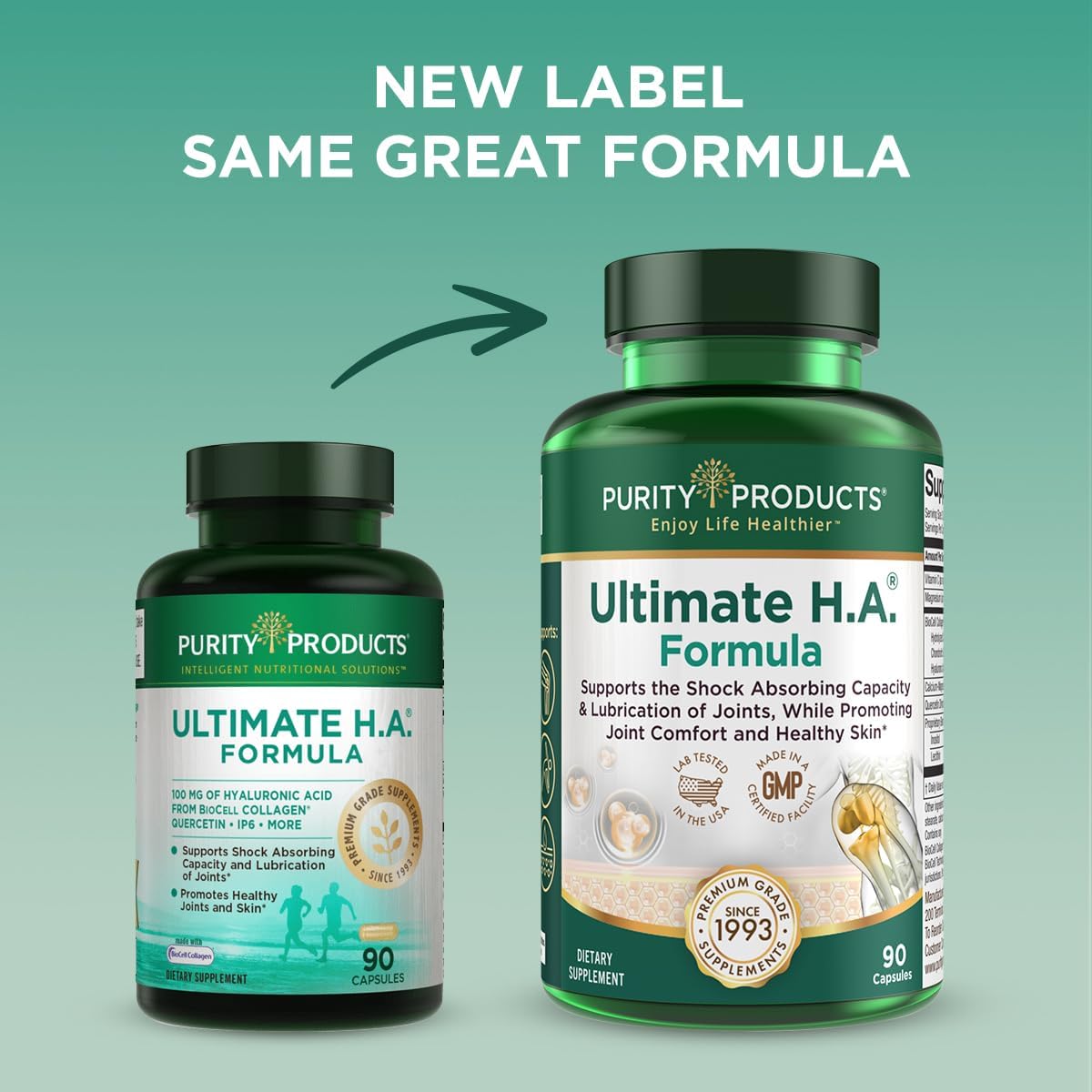 Purity Products Ultimate H.A. Formula with BioCell Collagen - Supports Joints and Skin - 90 Count (2 Bottles)