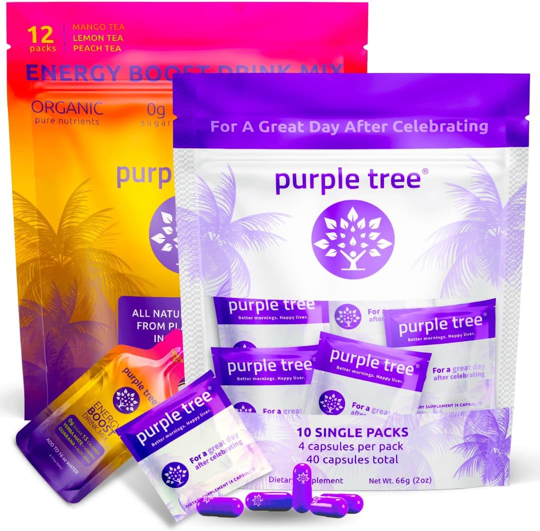 Purple Tree Celebration Recovery Stick Packets - 10 To-Go Kits for Better Mornings & Rapid Hydration - Bachelorette, Weddings, Travel Essentials