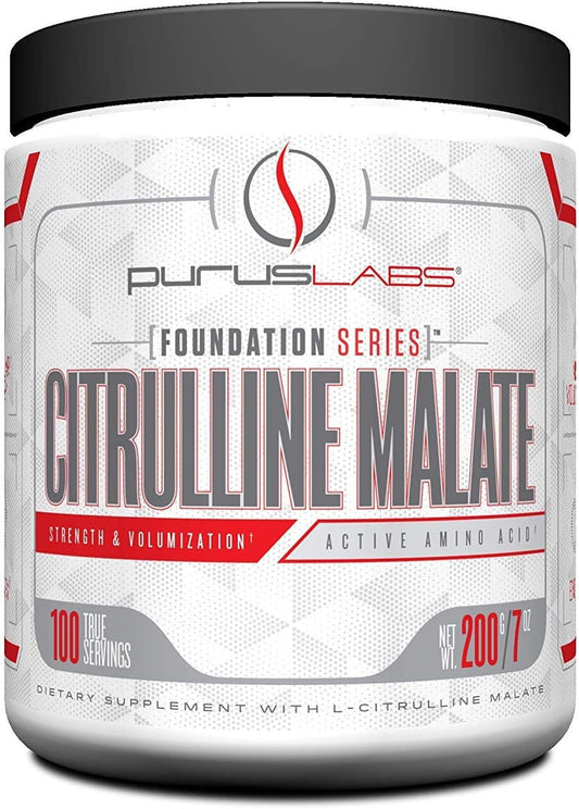 Purus Labs Citrulline Malate Powder - Active L-Citrulline Amino Acid for Strength, Volume, & Recovery - 100 Servings