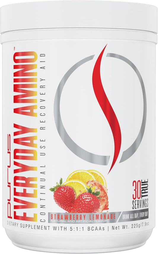 Purus Labs Everyday Amino BCAA Powder - Strawberry Lemonade Flavor - 30 Servings - Sugar & Gluten Free - Muscle Hydration & Recovery Amino Acids