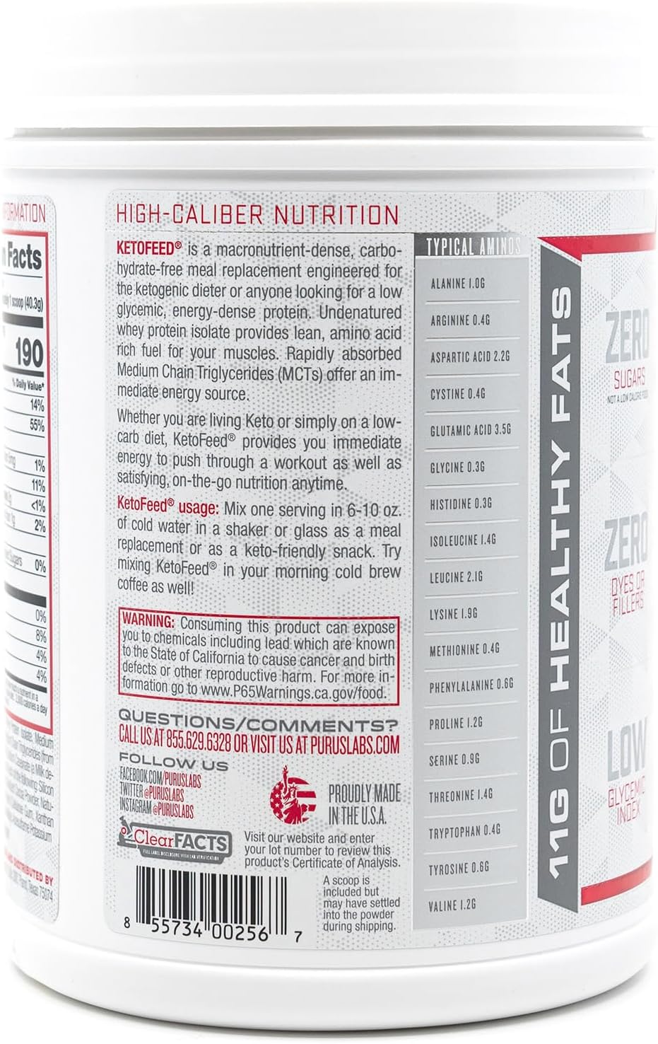 Purus Labs KETOFEED Protein Powder - Savory Chocolate Cream Flavor, 15 Servings