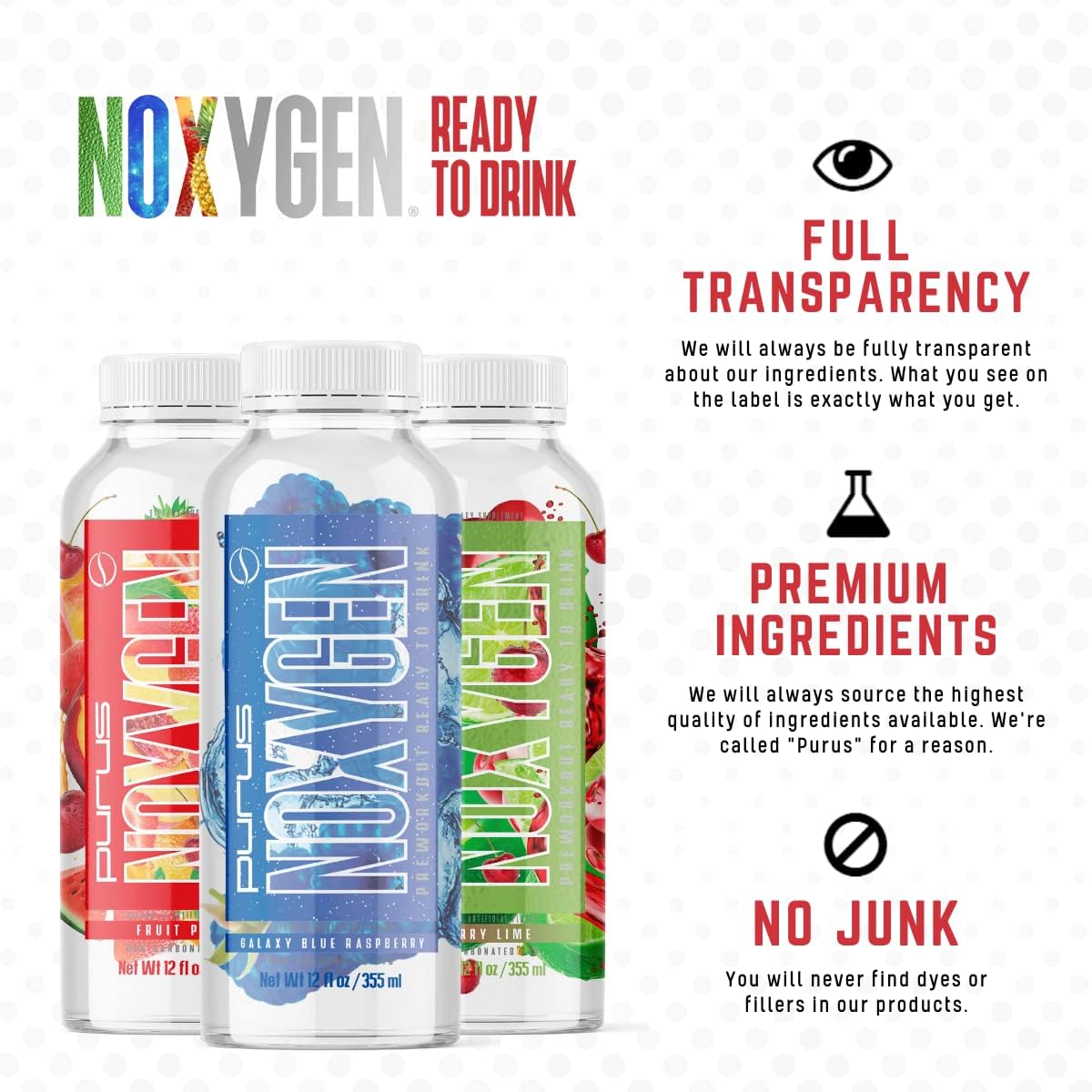 Purus Labs NOXYGEN Ready to Drink (RTD) Pre-Workout Variety Pack - 12 Pack