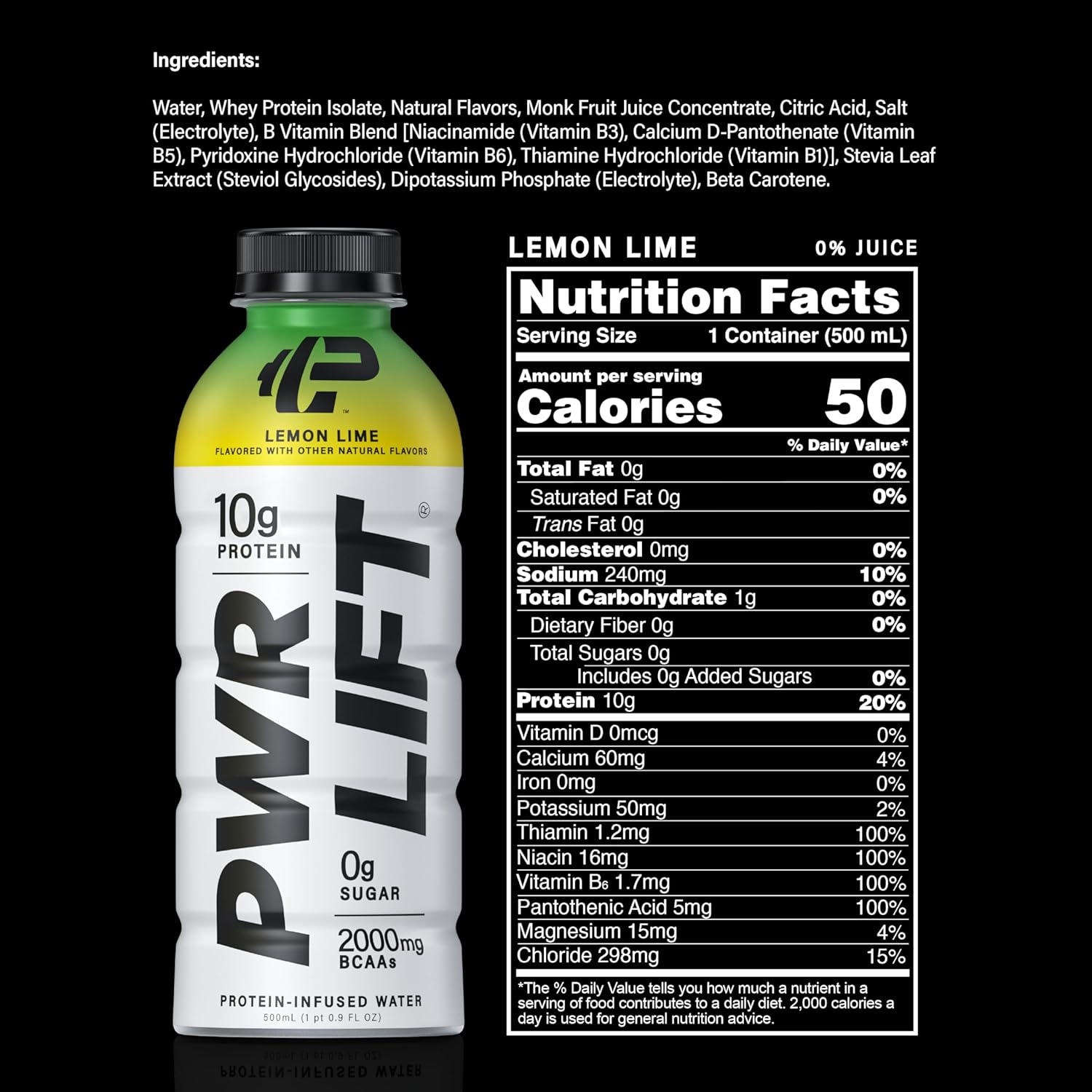PWR LIFT Whey Protein Water Sports Drink Lemon Lime - Keto, Vitamin B, Electrolytes - Zero Sugar, Post-Workout Energy - 16.9 Fl Oz (Pack of 12) - BoostGo Australia