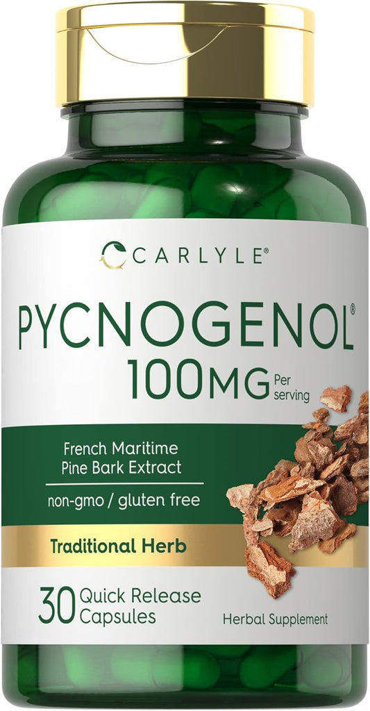 Pycnogenol 100mg Capsules | 30 Count | French Maritime Pine Bark Extract | Non-GMO & Gluten Free