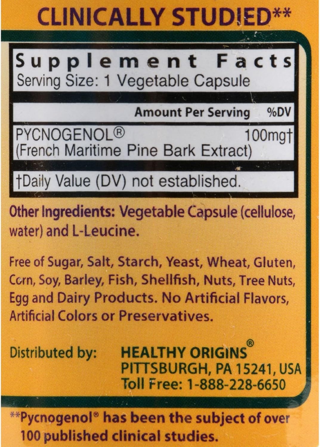Pycnogenol 100mg Veg Capsules by Healthy Origins - 60 Count