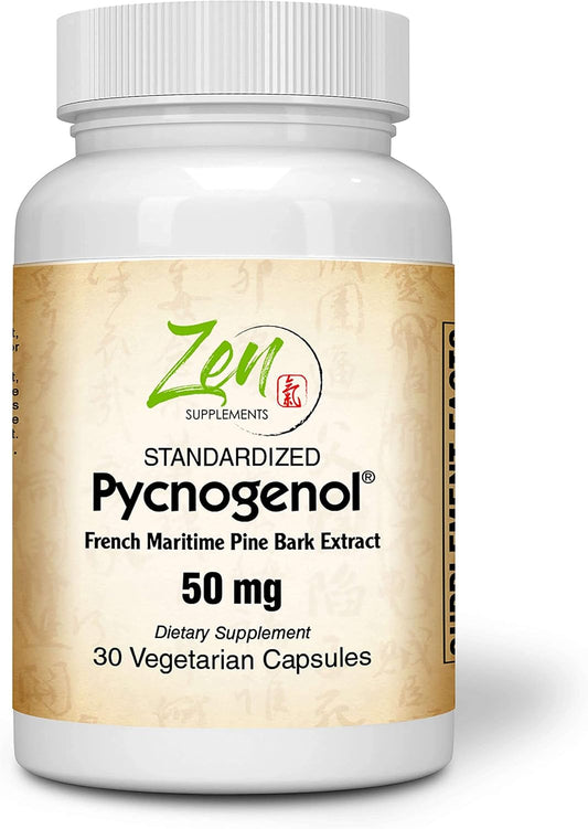 Pycnogenol 50mg French Maritime Pine Bark Extract - Antioxidant & Anti-Inflammatory Support - Non-GMO, Gluten & Soy Free - 30 Vegcaps