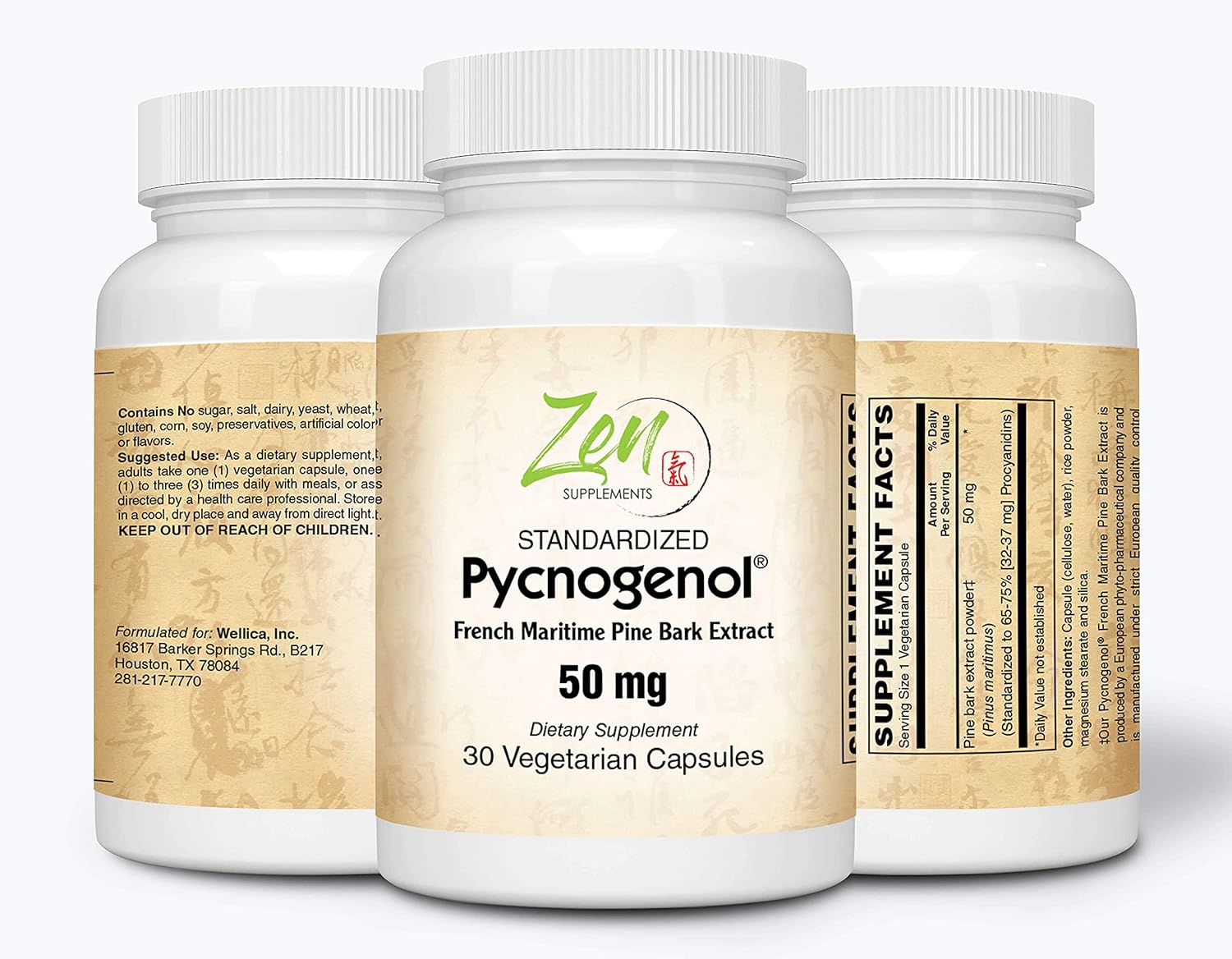 Pycnogenol 50mg French Maritime Pine Bark Extract - Antioxidant & Anti-Inflammatory Support - Non-GMO, Gluten & Soy Free - 30 Vegcaps