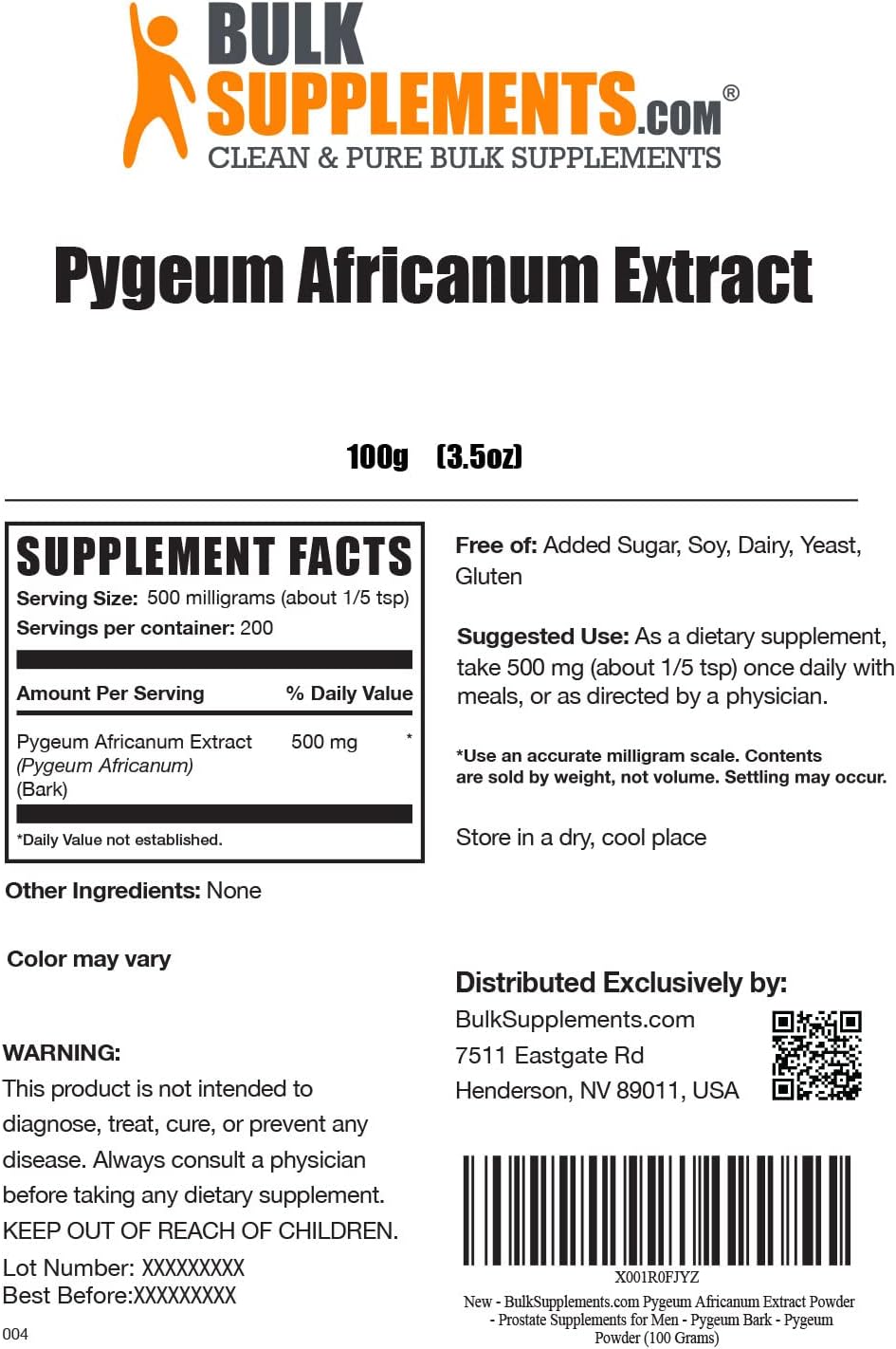 Pygeum Africanum Extract Powder - Pure Pygeum Bark Supplement - 5000mg per Serving - 100g (3.5 oz) Pack