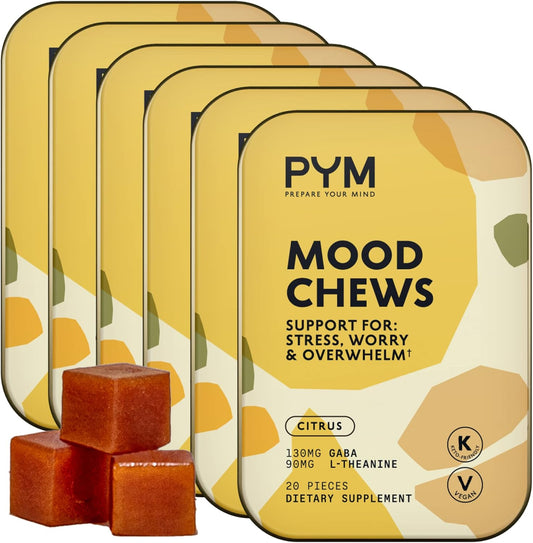PYM Citrus Mood Chews with GABA & L-Theanine for Stress Relief - 120 Count | Vegan, Non-GMO, Gluten-Free | All-Natural Mood Support Supplement