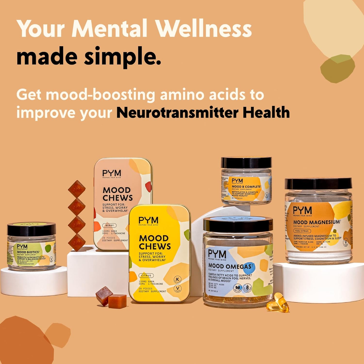 PYM Citrus Mood Chews with GABA & L-Theanine for Stress Relief - 120 Count | Vegan, Non-GMO, Gluten-Free | All-Natural Mood Support Supplement