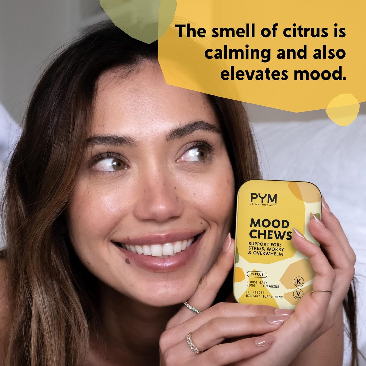 PYM Citrus Mood Chews with GABA & L-Theanine for Stress Relief - 120 Count | Vegan, Non-GMO, Gluten-Free | All-Natural Mood Support Supplement