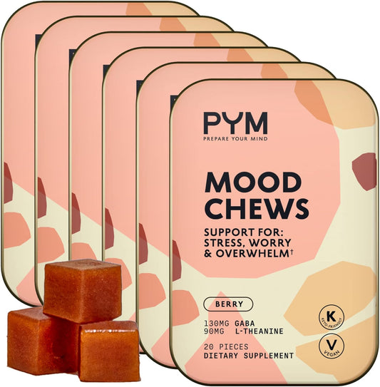 PYM Health Berry Mood Chews - Natural Stress & Anxiety Relief, 120 Count | Vegan, Non-GMO, Gluten-Free | Mood Balance Supplement with GABA & L-Theanine from USA