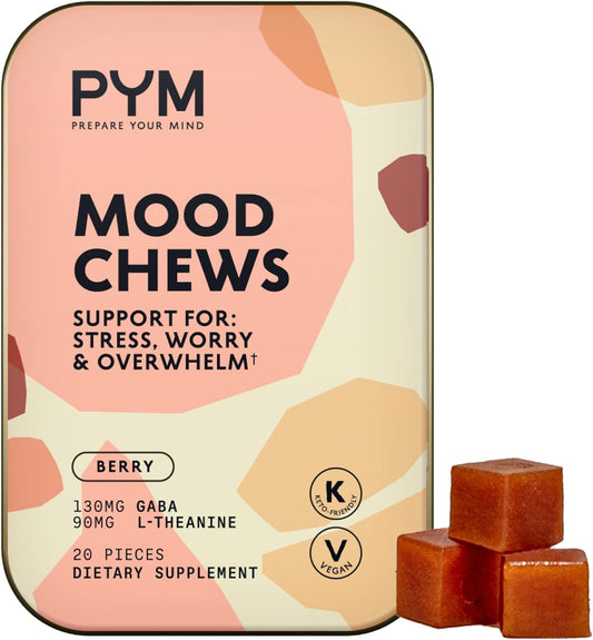 PYM Health Berry Mood Chews: Stress & Anxiety Support with GABA & L-Theanine, 20 Count | Vegan, Non-GMO, Gluten-Free
