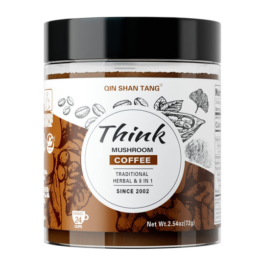 QIN SHAN TANG Traditional Mushroom Coffee with Lion's Mane and Ginkgo for Brain Focus, 24 Servings