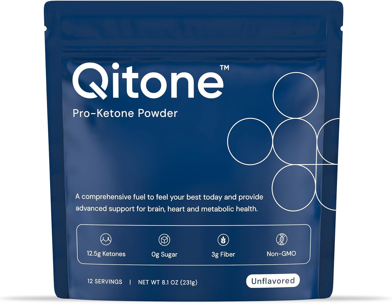 Qitone BHB Exogenous Ketones Powder - Ketone Ester Coffee Creamer Alternative for Rapid Ketosis, Brain Boost & Energy Boost - 0 Sugar, Unflavored - 12 Servings