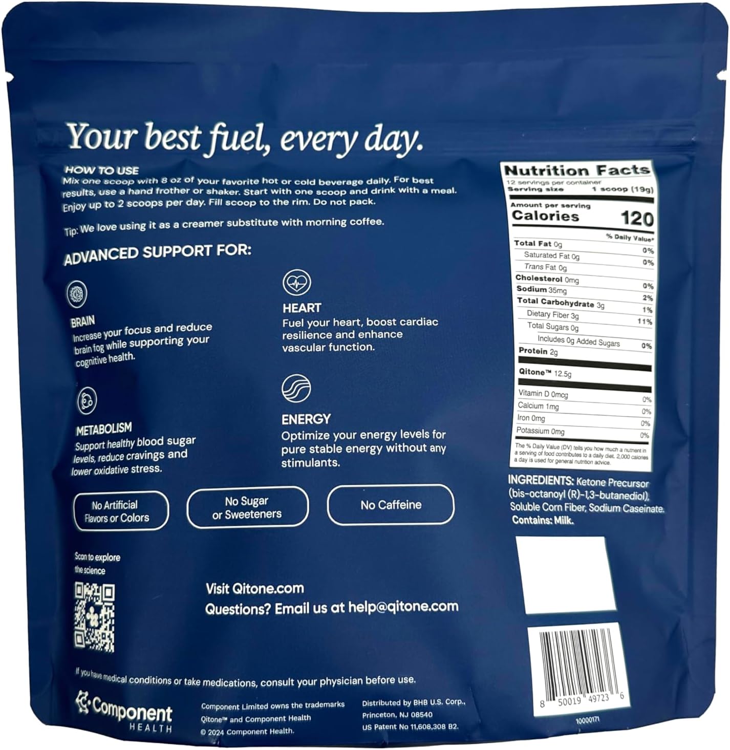 Qitone BHB Exogenous Ketones Powder - Ketone Ester Coffee Creamer Alternative for Rapid Ketosis, Brain Boost & Energy Boost - 0 Sugar, Unflavored - 12 Servings