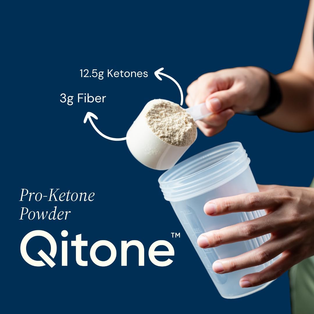 Qitone BHB Exogenous Ketones Powder - Ketone Ester Coffee Creamer Alternative for Rapid Ketosis, Brain Boost & Energy Boost - 0 Sugar, Unflavored - 12 Servings