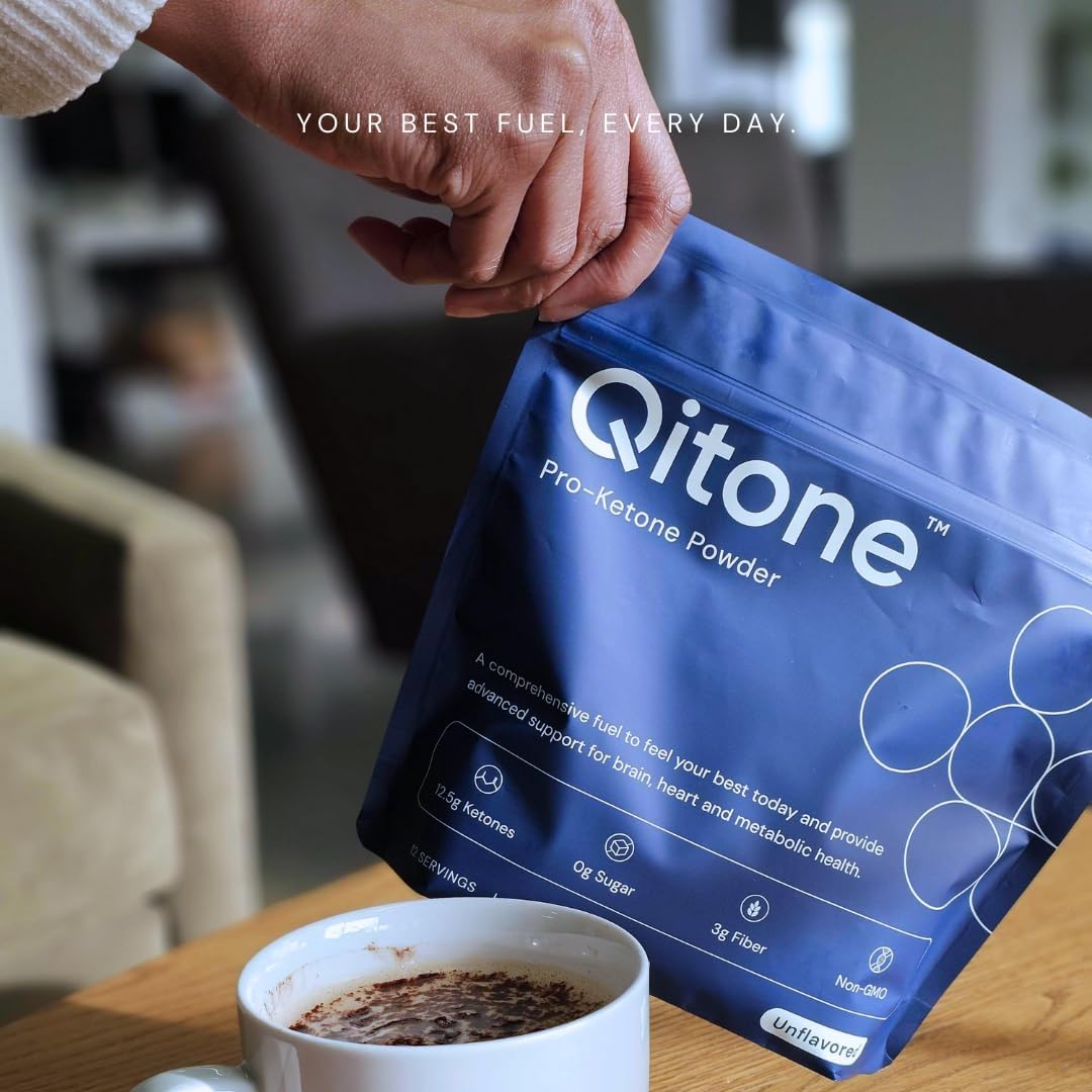 Qitone BHB Exogenous Ketones Powder - Ketone Ester Coffee Creamer Alternative for Rapid Ketosis, Brain Boost & Energy Boost - 0 Sugar, Unflavored - 12 Servings