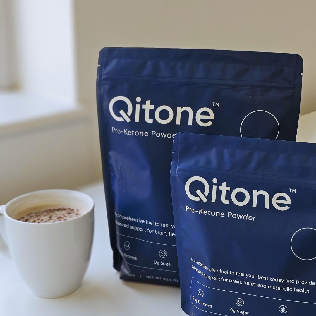 Qitone BHB Exogenous Ketones Powder - Ketone Ester Coffee Creamer Alternative for Rapid Ketosis, Brain Boost & Energy Boost - 0 Sugar, Unflavored - 12 Servings