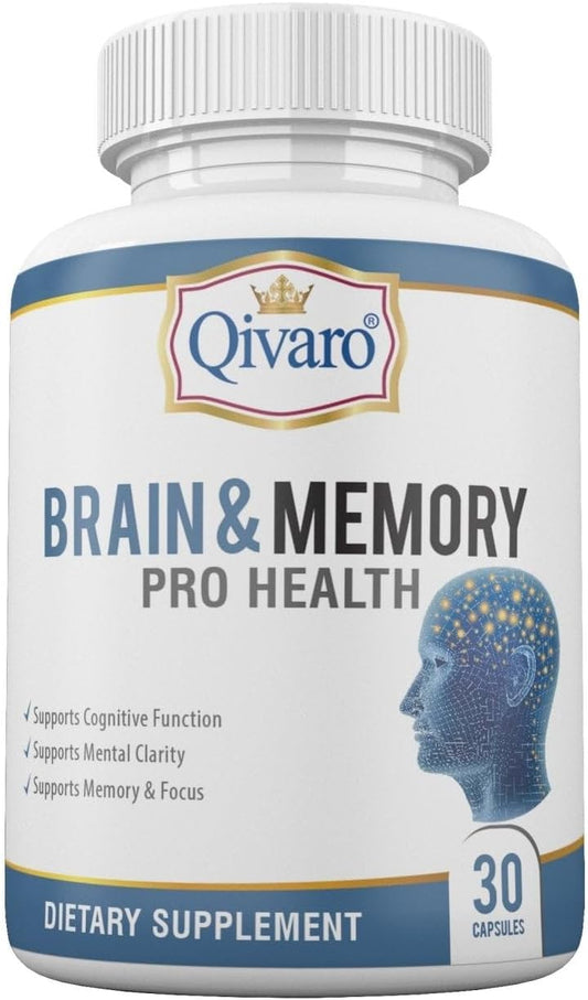 Qivaro Brain Health Supplement - Natural Cognitive Function Support - Memory & Mind Booster - Vegan & Non-GMO - 30 Capsules