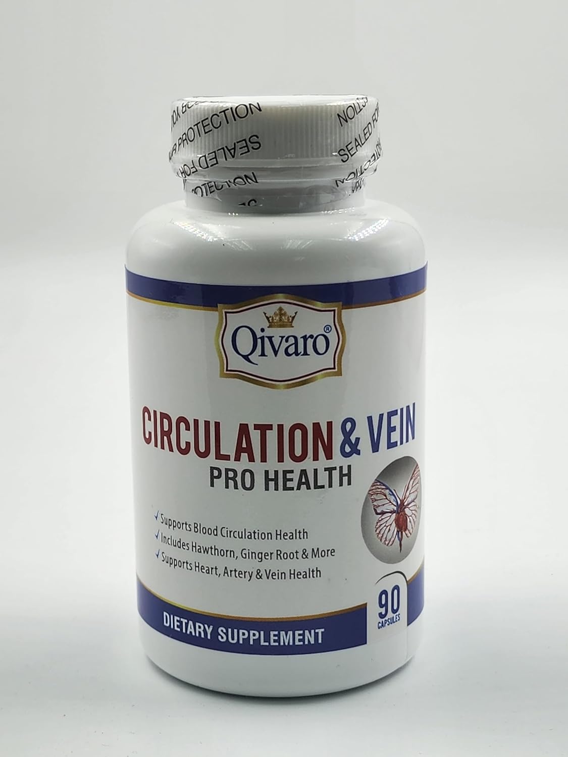 Qivaro Circulation & Vein Support Capsules with Niacin, L-Arginine, Ginger, Cayenne Pepper, Hawthorn & Diosmin - 90 Count