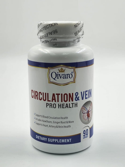 Qivaro Circulation & Vein Support Capsules with Niacin, L-Arginine, Ginger, Cayenne Pepper, Hawthorn & Diosmin - 90 Count