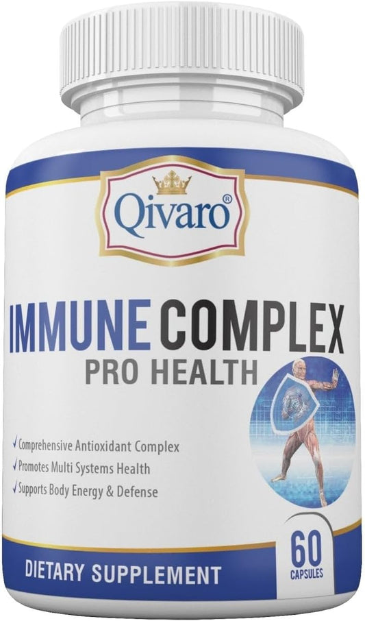 Qivaro Immune Complex Pro Health: Natural Immune System Booster Supplement with Vitamin C - Vegan & Non-GMO - 60 Capsules - Made in USA