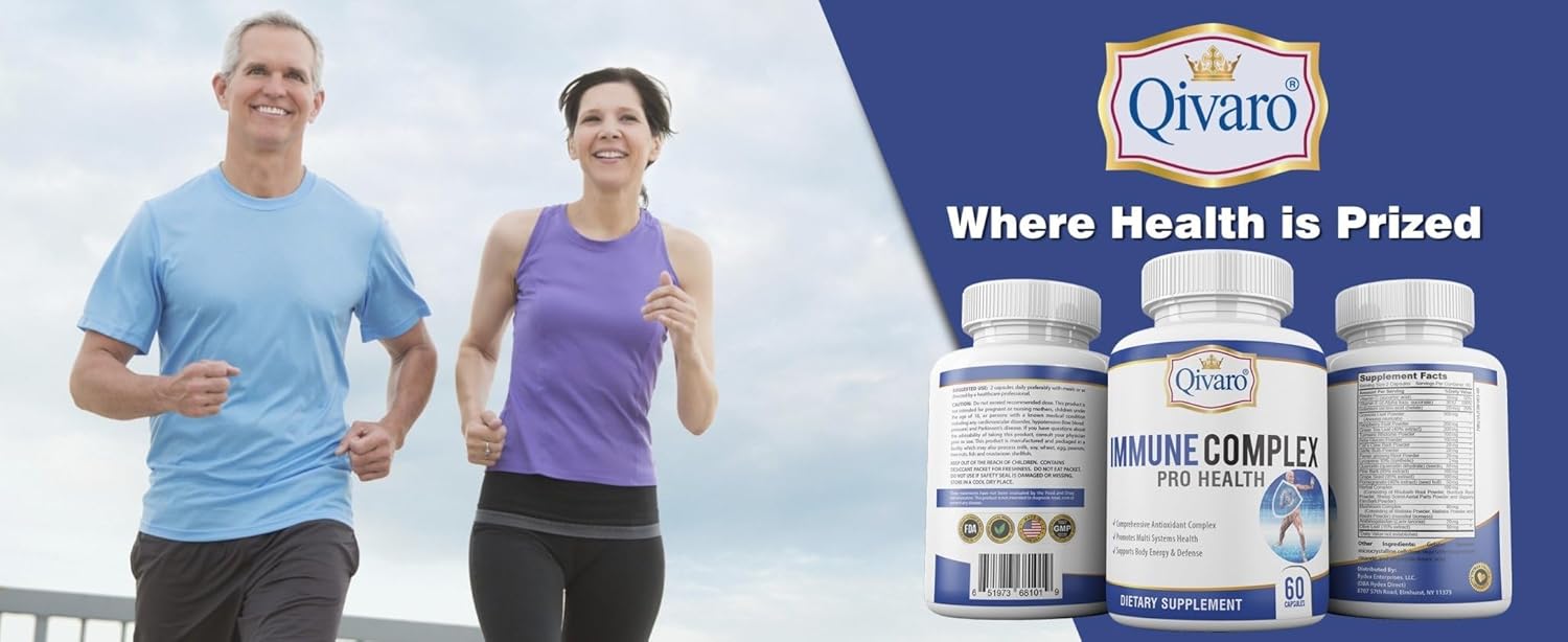 Qivaro Immune Complex Pro Health: Natural Immune System Booster Supplement with Vitamin C - Vegan & Non-GMO - 60 Capsules - Made in USA