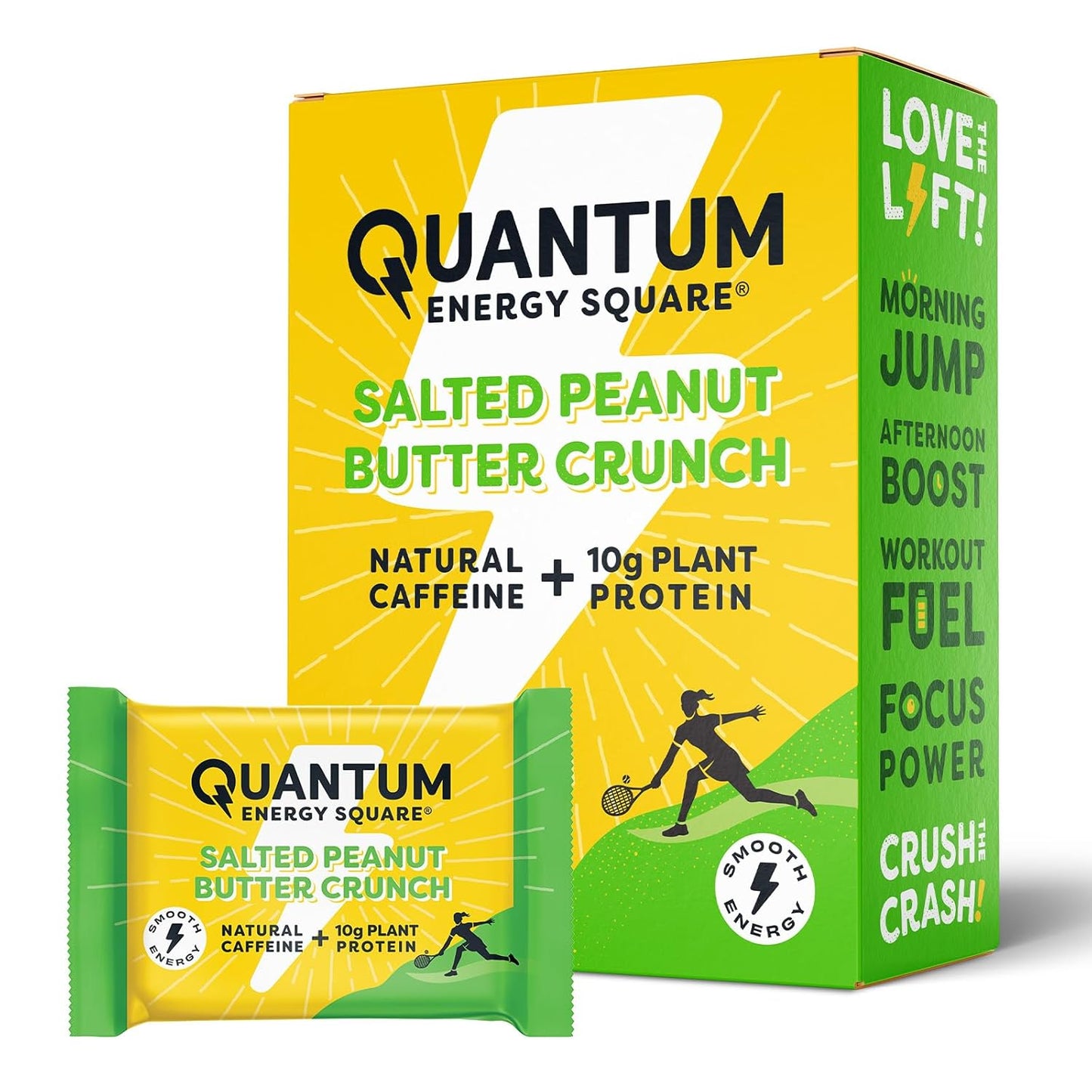 Quantum Energy Squares - Salted Peanut Butter Energy Bar with Caffeine & 10g Protein - Vegan, Gluten, Soy, Dairy-Free - 8 Pack