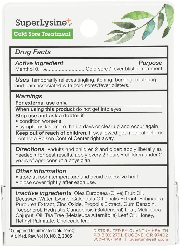Quantum Health Super Lysine + Cream - 7 GM - Cold Sore Relief Formula