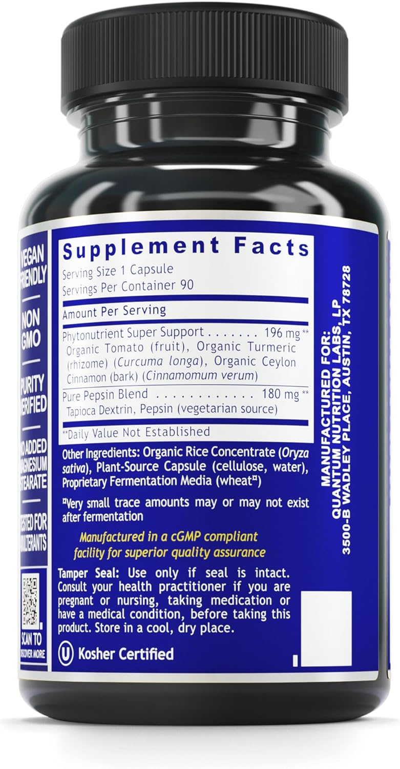 Quantum Nutrition Labs HCL Activator - Pepsin Enzymes Supplement for Men & Women - 90 Vegetarian Capsules for Digestive Support