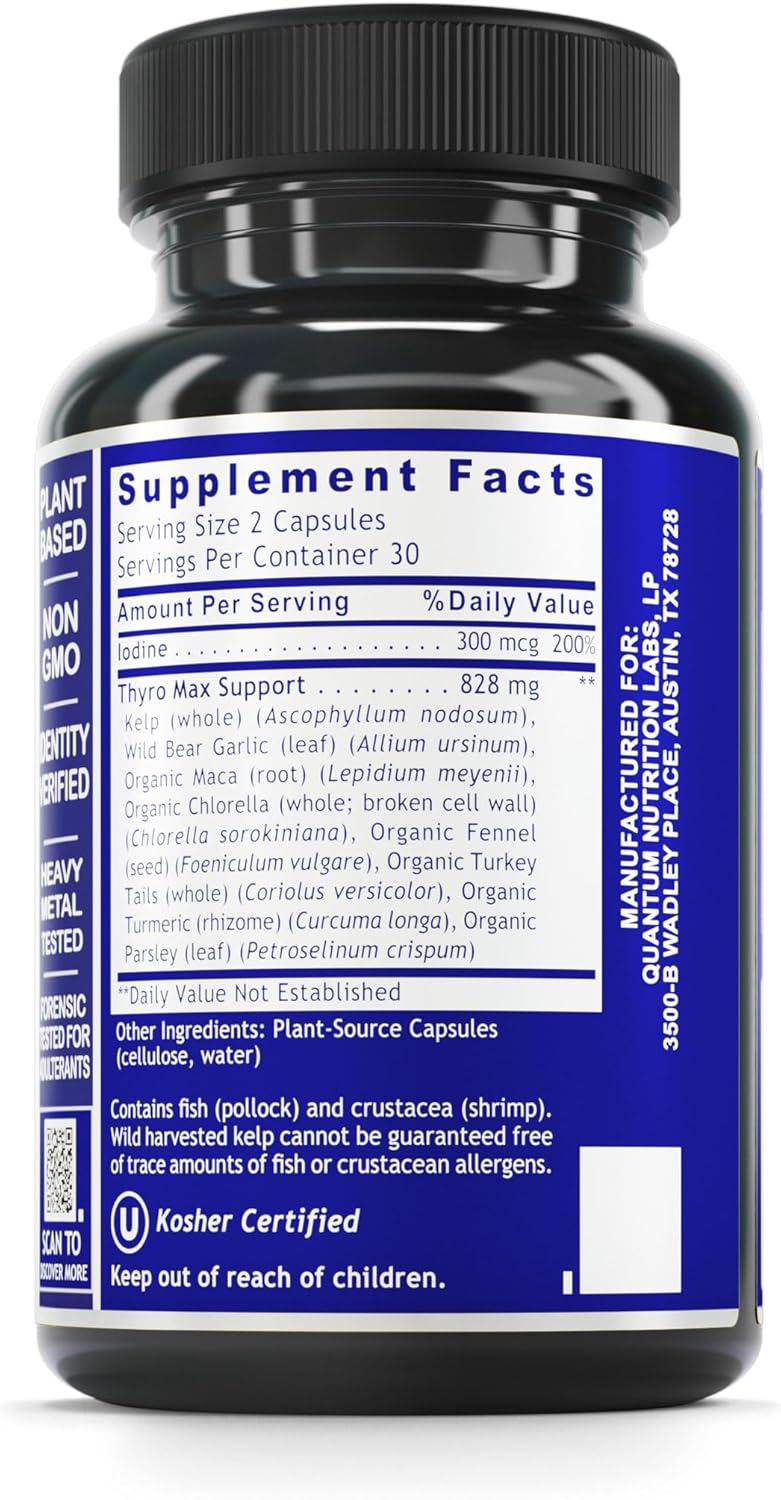 Quantum Nutrition QNL Thyroid Support Supplement - Supports Hormonal Balance - Vegan Capsules with Iodine - 60 Plant-Based Capsules for Men & Women