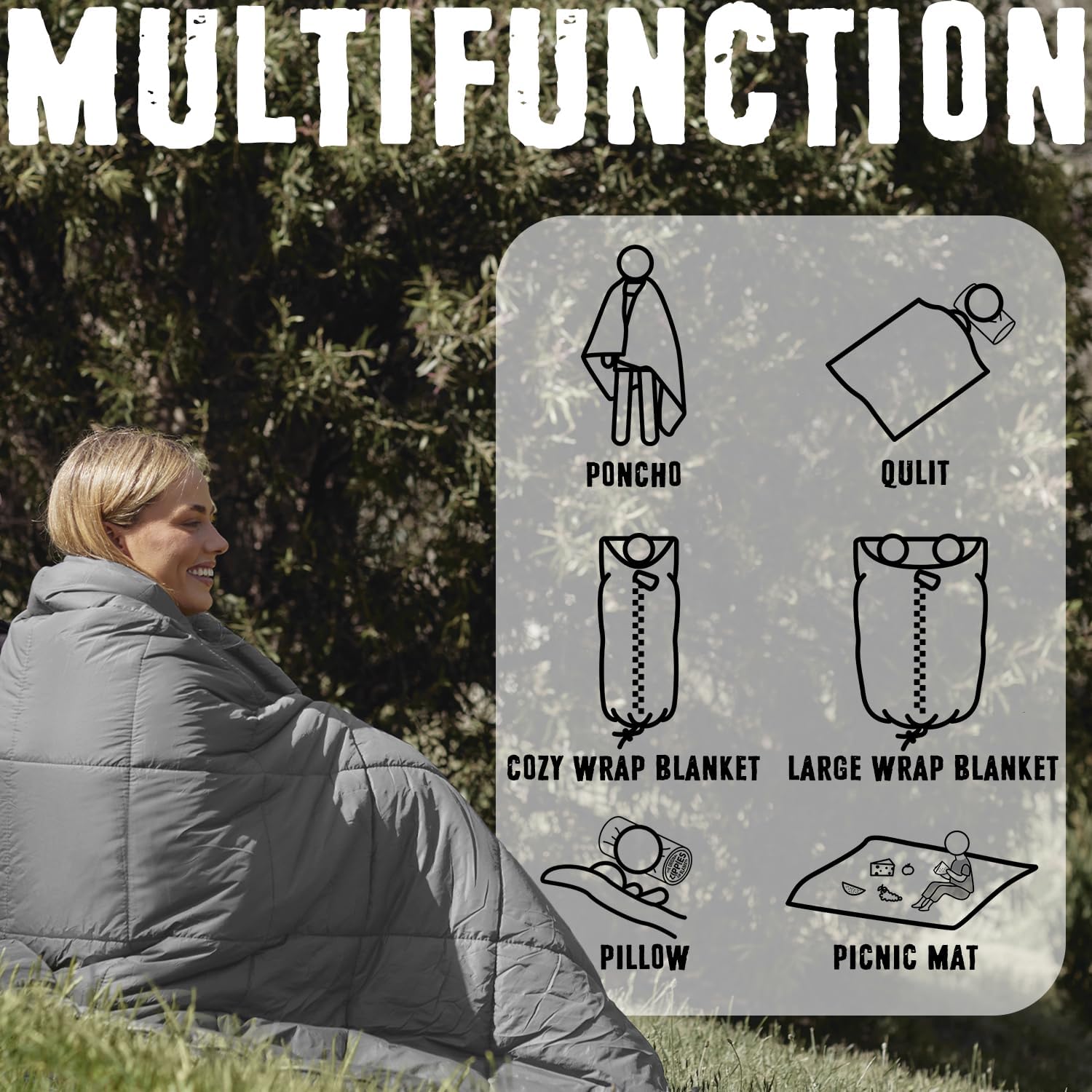 Queen Size ZIPPIES 3M Thinsulate Puffy Camping Blanket - Waterproof Sleeping Bag for Hammock - Warm Insulated Quilt with Zipper - Cozy Outdoor Gift for Men and Women